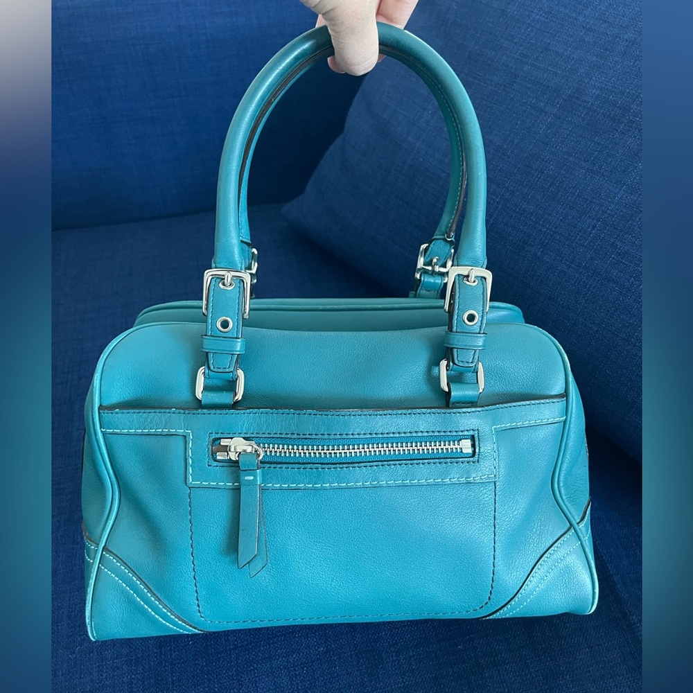Coach Hampton Satchel 8A69 Teal Blue Green Leather